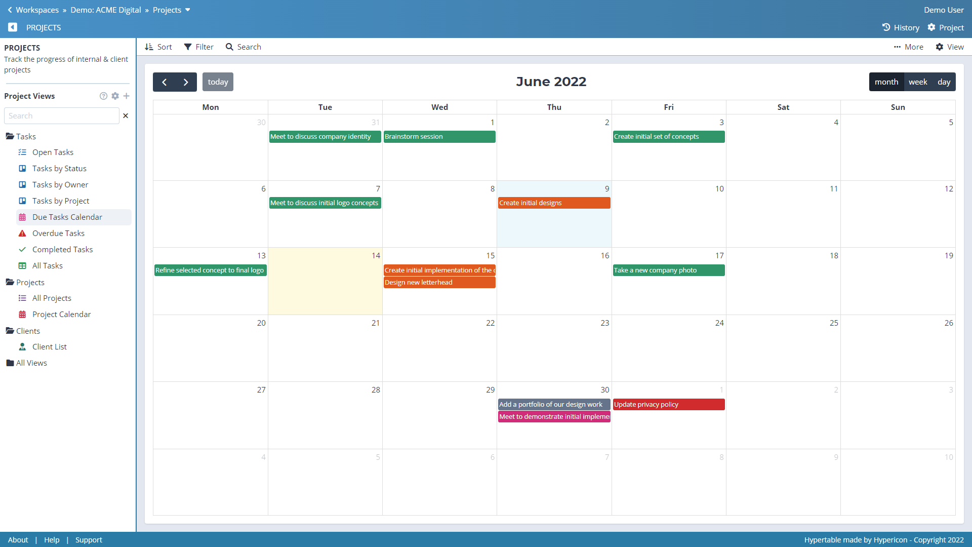 Calendar - display records in a calendar by any selected date or timestamp field, with an optional start and end time
